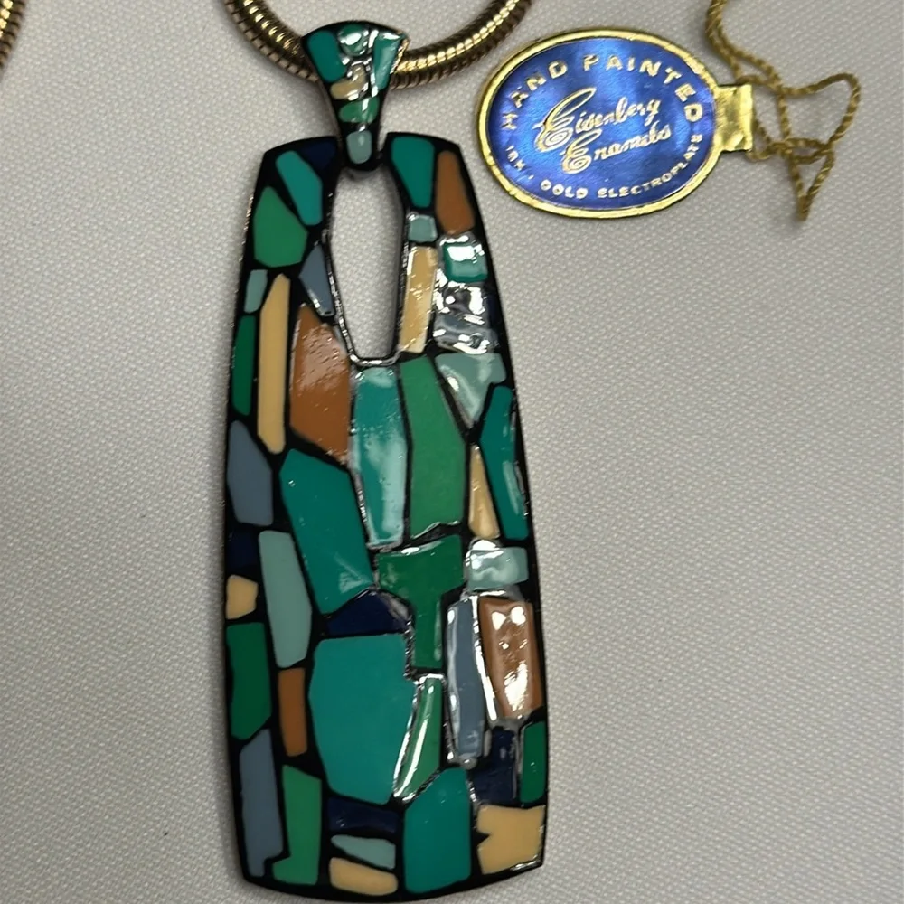Eisenberg Elegant Mosaic enameled Pendant Necklace and Earring Set. 1970’s. - Picture 2 of 6